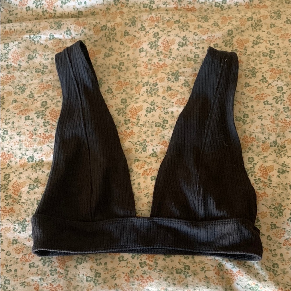 Urban Outfitter’s Out From Under Charcoal Ribbed V-Neck Bralette